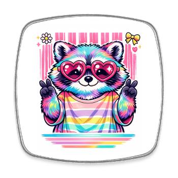 Rainbow Panda with Heart Glasses - Square fridge magnet - white - Front