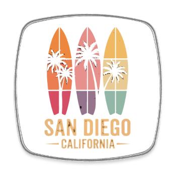 Surfer Palm Trees Retro San Diego - Magnet carré - blanc - Devant