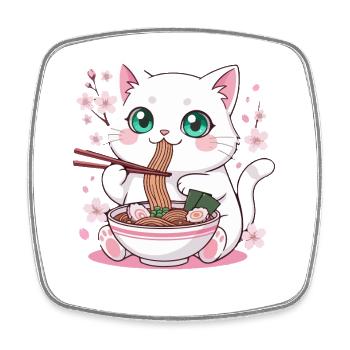 Ramen Chaton Nouilles - Magnet carré - blanc - Devant