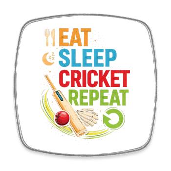 Cricket Essen Schlafen Wiederholen - Viereckiger Kühlschrankmagnet - Weiß - Vorne