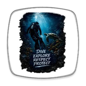 Plonge. Explorez. Le respect. Protège. – Plongeurs & Océans - Magnet carré - blanc - Devant