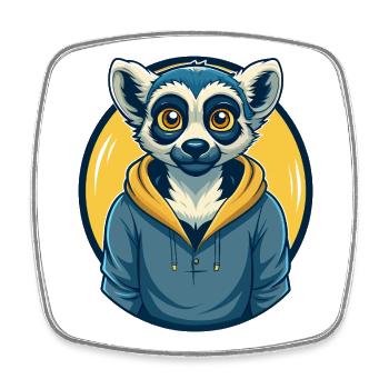 Lemur Kawaii Mascot Cartoon Clipart Logo - Square fridge magnet - white - Front