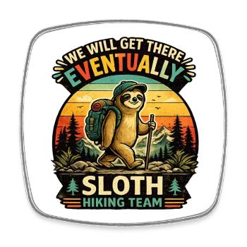 Funny Sloth Hiking Gift for Campers - Square fridge magnet - white - Front