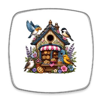 Bird bakery in the flower garden - Square fridge magnet - white - Front