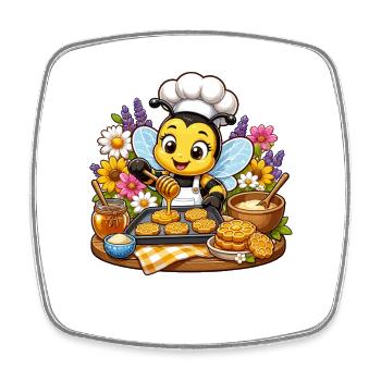 Honeybee chef at breakfast - Square fridge magnet - white - Front