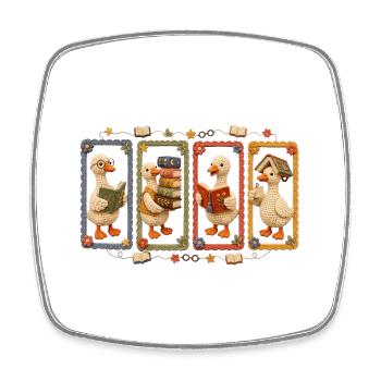 Crochet Ducks in Library Frames - Square fridge magnet - white - Front