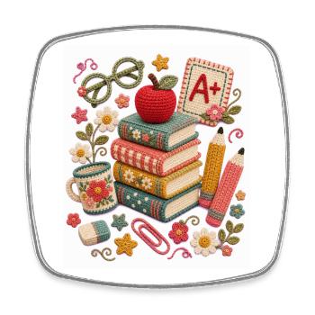 Knitted School Supply Stack - Square fridge magnet - white - Front
