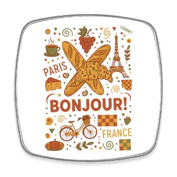 Breakfast Bonjour Paris France Brunch Coffee Food - Square fridge magnet - white - Front