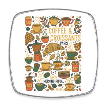 Frühstück Kaffee Croissants Lustiges Brunchessen - Viereckiger Kühlschrankmagnet - Weiß - Vorne