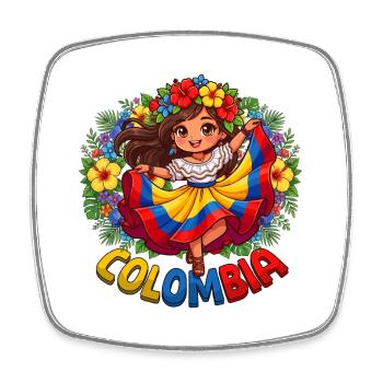 Colombia Folkloric Flower Girl - Square fridge magnet - white - Front