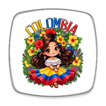 Colombian Flag Colombia Cute Girl - Square fridge magnet - white - Front