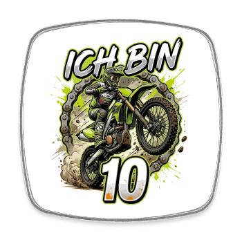 Ich bin 10 Motocross - Viereckiger Kühlschrankmagnet - Weiß - Vorne