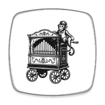 Orgue à baril vintage avec singe | Motif musical nostalgique - Magnet carré - blanc - Devant