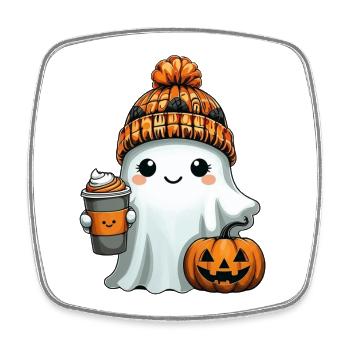 Fantôme mignon avec un chapeau à café pour Halloween - Magnet carré - blanc - Devant