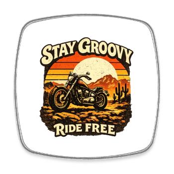 Stay Groovy Ride Free - Viereckiger Kühlschrankmagnet - Weiß - Vorne