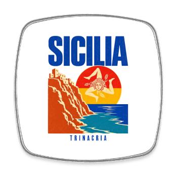 Sicilia Travel Poster, Trinacria Sicilian Flag Pri - Square fridge magnet - white - Front