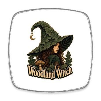 Dark Woodland Witch, Woodland Witch Leaf Hat Cresc - Square fridge magnet - white - Front