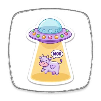MOO Funny Alien Cow in UFO Light Beam Cartoon - Square fridge magnet - white - Front