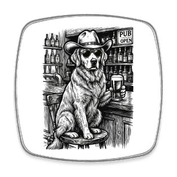 Cowboy Dog Beer Funny Golden Retriever - Square fridge magnet - white - Front