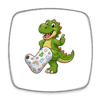 Fröhlicher Dino mit Gips - Viereckiger Kühlschrankmagnet - Weiß - Vorne