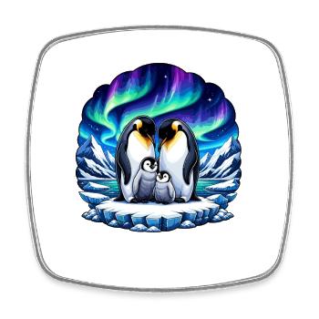 Polar family under Northern Lights - Square fridge magnet - white - Front