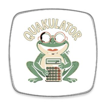  QUAKULATOR Lustiger Frosch Mit Taschenrechner - Viereckiger Kühlschrankmagnet - Weiß - Vorne