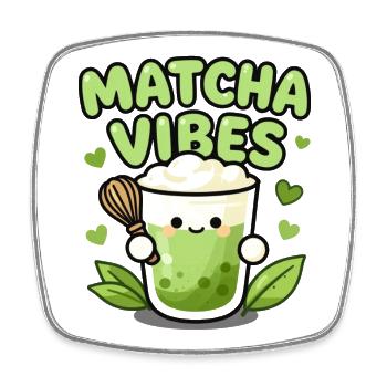 Matcha Vibes Becher Illustration - Viereckiger Kühlschrankmagnet - Weiß - Vorne