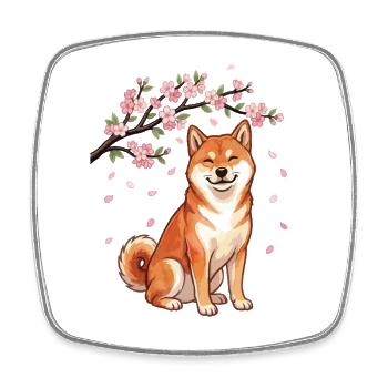Shiba Inu Cerisier Fleurs Sakura Doge - Magnet carré - blanc - Devant
