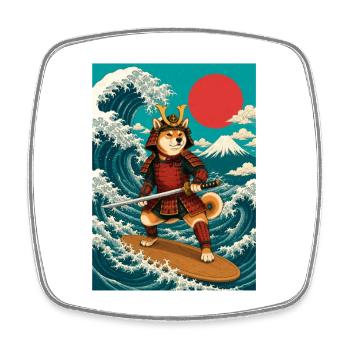Surfen Shiba Inu Samurai Doge Japan - Viereckiger Kühlschrankmagnet - Weiß - Vorne