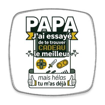 Papa Gamer Humour Cadeau Fête Des Pères Rétro - Magnet carré - blanc - Devant