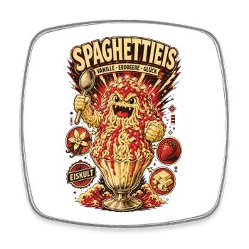 Spaghettieis Vanille Erdbeere Glück Shirt - Viereckiger Kühlschrankmagnet - Weiß - Vorne