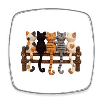 Crochet Cat Lover Gift - Square fridge magnet - white - Front