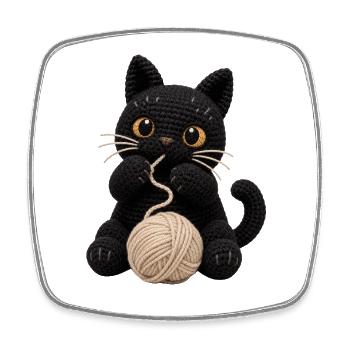 Crochet Chat Noir Crochet Chaton Tricote - Magnet carré - blanc - Devant