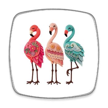Handcrafted Flamingo Trio in Vibrant Poses - Square fridge magnet - white - Front