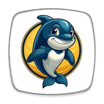 Mascotte Orca Kawaii Personnage de dessin animé Logo clipart - Magnet carré - blanc - Devant