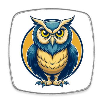 Owl Kawaii Maskottchen Cartoon-Charakter-Clipart-Logo - Viereckiger Kühlschrankmagnet - Weiß - Vorne