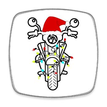 Santa on Neon Motorcycle - Square fridge magnet - white - Front