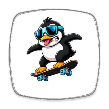Cooler Pinguin Skateboarder Quirky Comic - Viereckiger Kühlschrankmagnet - Weiß - Vorne