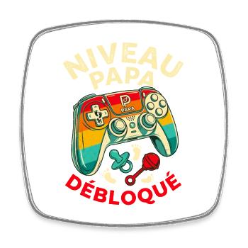 Niveau Papa Débloqué - Cadeau Rétro Humour - Magnet carré - blanc - Devant