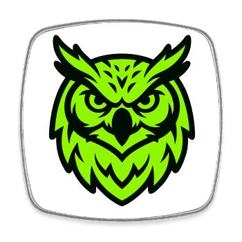 Logo de la mascotte de la chouette verte - Magnet carré - blanc - Devant