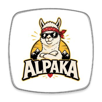 Alpaka Cool Sonnenbrille Lustiges Motiv - Viereckiger Kühlschrankmagnet - Weiß - Vorne
