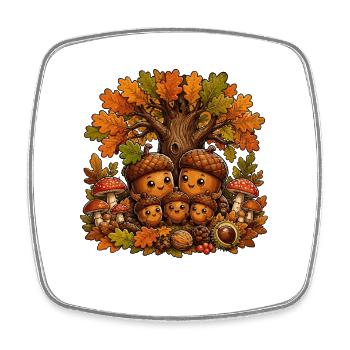 Kastanienfamilie im Herbstwald - Viereckiger Kühlschrankmagnet - Weiß - Vorne