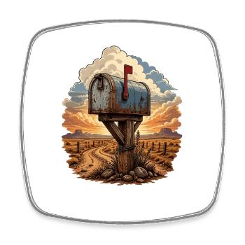 Rusty mailbox on the desert path - Square fridge magnet - white - Front