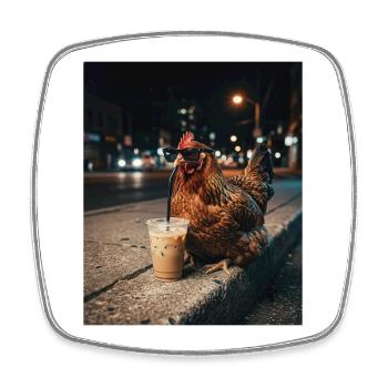 Ambiance nocturne poulet avec café - Magnet carré - blanc - Devant