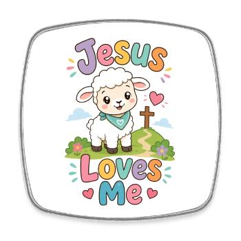 Jesus Loves Me Colorful Sheep Design - Square fridge magnet - white - Front