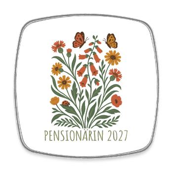 Pensionärin 2027 Wildblumen mit Schmetterlingen - Viereckiger Kühlschrankmagnet - Weiß - Vorne