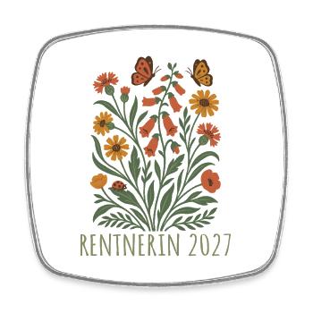Pensioné 2027 Fleurs sauvages avec papillons - Magnet carré - blanc - Devant