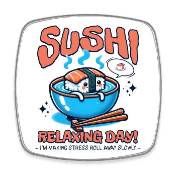 Sushi Relaxing Day Cute Food - Viereckiger Kühlschrankmagnet - Weiß - Vorne