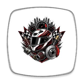 Racing helmet with gauges detail - Square fridge magnet - white - Front