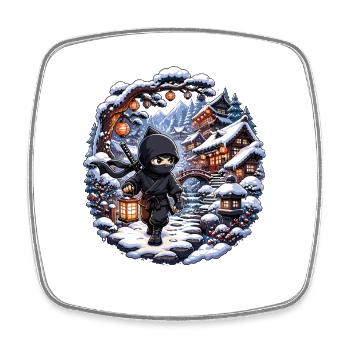 Winter ninja in snowy village - Square fridge magnet - white - Front